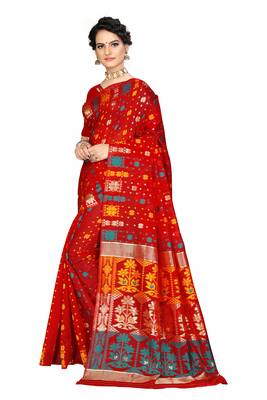 Pure Cotton Dhakai Jamdani Saree  With BlouseRed   2