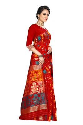 Pure Cotton Dhakai Jamdani Saree  With BlouseRed   3