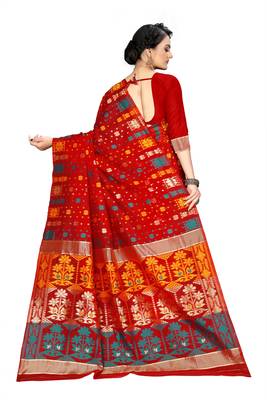 Pure Cotton Dhakai Jamdani Saree  With BlouseRed   4