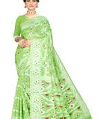 Pure Cotton Dhakai Jamdani Saree  With Blouse(Parrot)