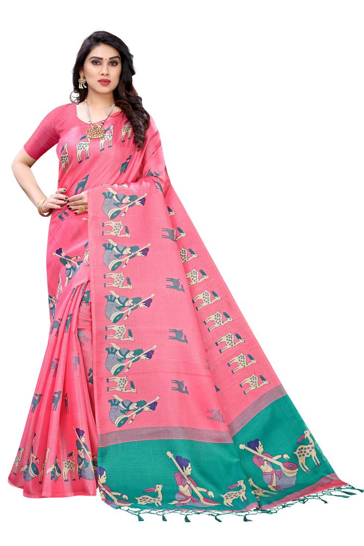 CLASSICATE from the house of The Chennai Silks multicolor Printed Soft Litchi Saree With Running Blouse