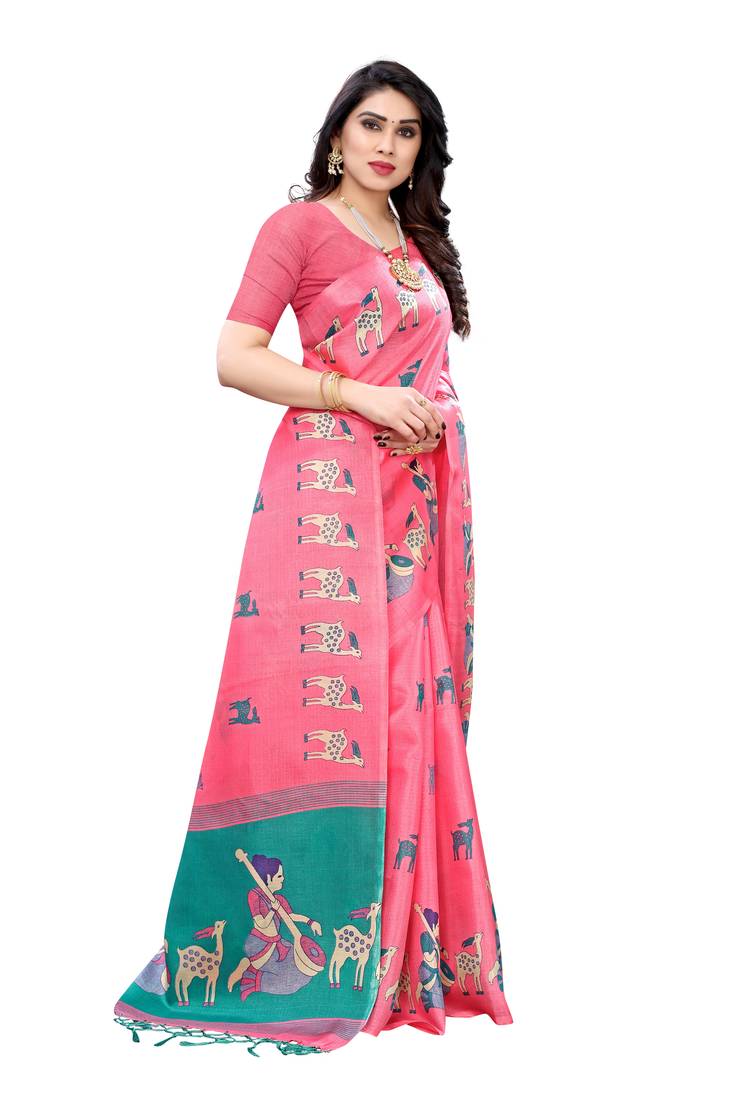 CLASSICATE from the house of The Chennai Silks multicolor Printed Soft Litchi Saree With Running Blouse