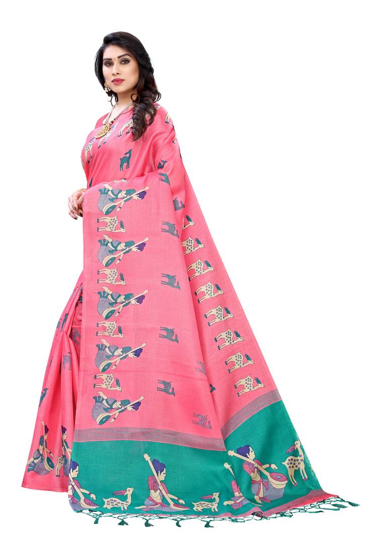 CLASSICATE from the house of The Chennai Silks multicolor Printed Soft Litchi Saree With Running Blouse
