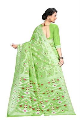 Pure Cotton Dhakai Jamdani Saree  With Blouse(Parrot) 4