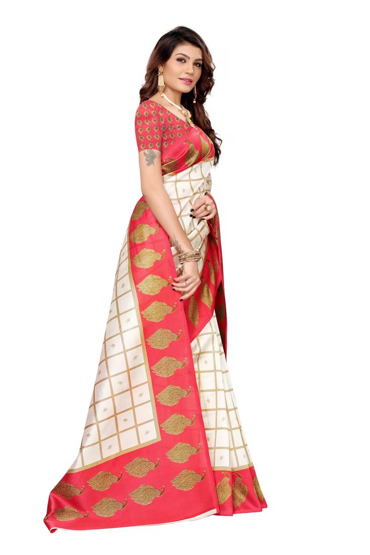 CLASSICATE from the house of The Chennai Silks Beige Printed Soft Litchi Saree With Running Blouse