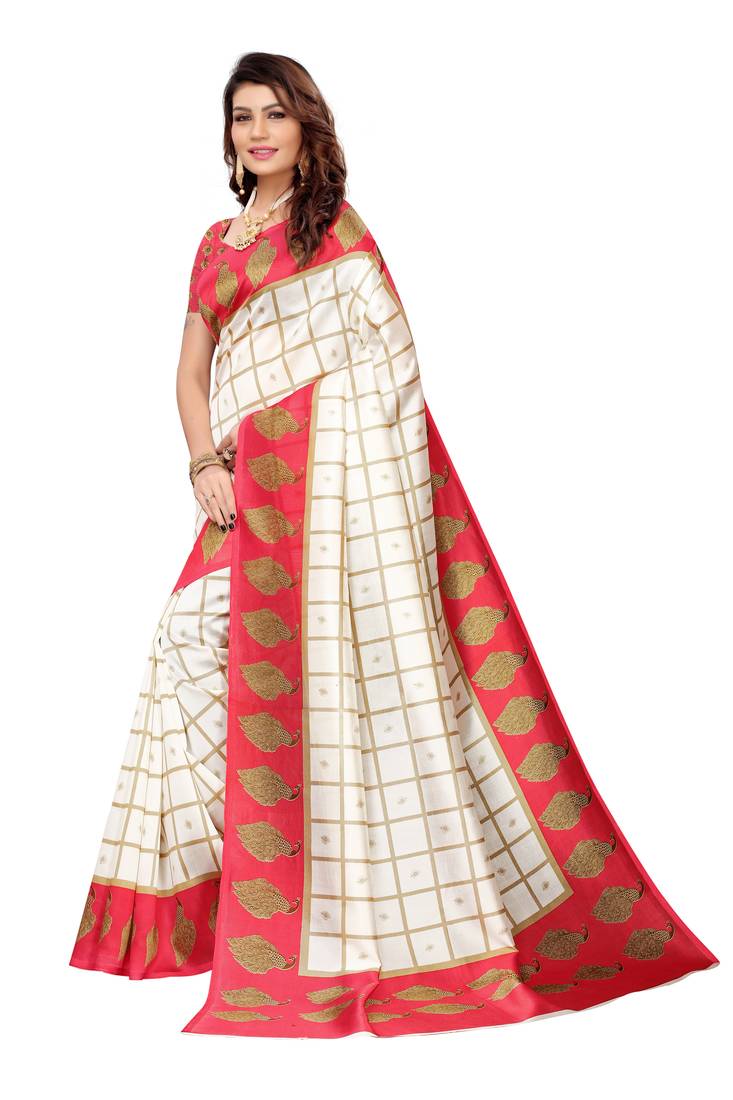 CLASSICATE from the house of The Chennai Silks Beige Printed Soft Litchi Saree With Running Blouse