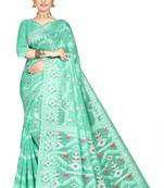 Pure Cotton Dhakai Jamdani Saree  With Blouse(Turquoise)