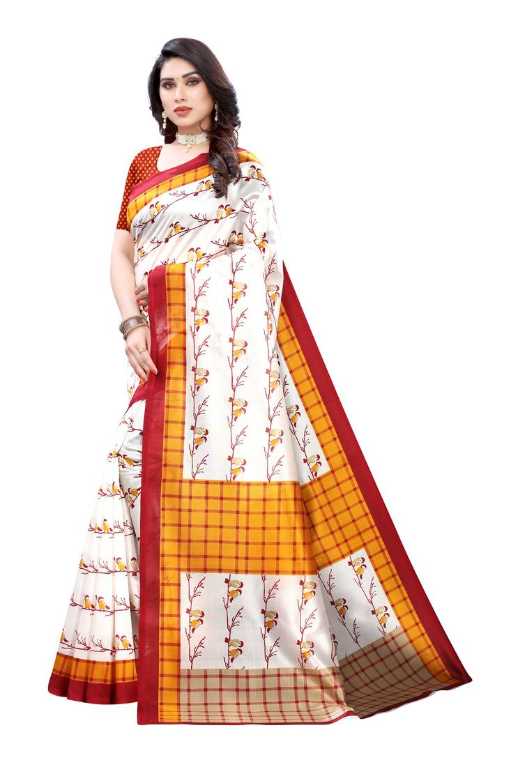 CLASSICATE from the house of The Chennai Silks Off White Printed Soft Litchi Saree With Running Blouse