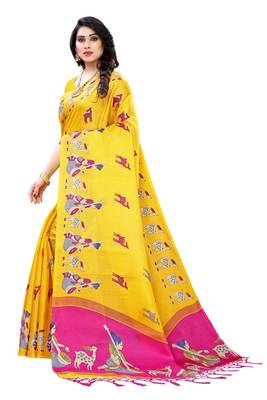 CLASSICATE from the house of The Chennai Silks Yellow Printed Soft Litchi Saree With Running Blouse 3