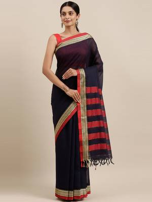 CLASSICATE from the house of The Chennai Silks Navy Blue Handloom South Cotton Saree With Running Blouse 1