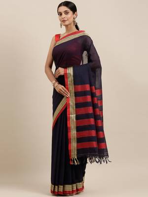 CLASSICATE from the house of The Chennai Silks Navy Blue Handloom South Cotton Saree With Running Blouse 2