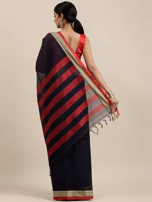 CLASSICATE from the house of The Chennai Silks Navy Blue Handloom South Cotton Saree With Running Blouse 3