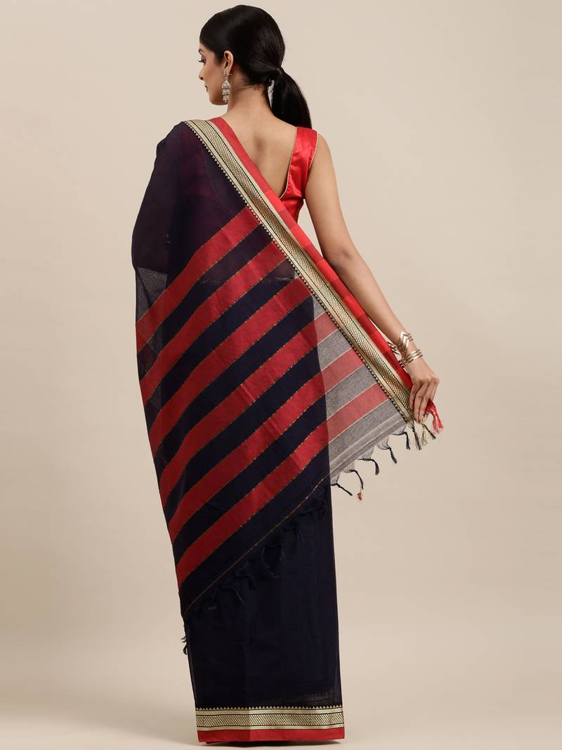 CLASSICATE from the house of The Chennai Silks Navy Blue Handloom South Cotton Saree With Running Blouse