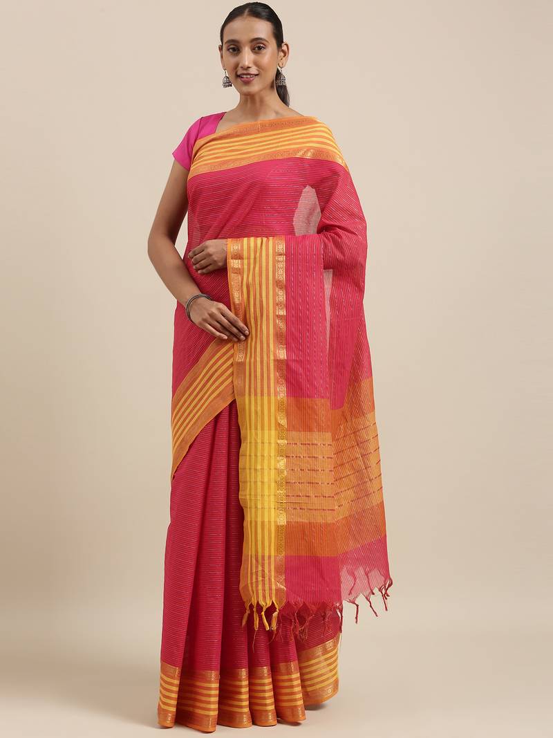 CLASSICATE from the house of The Chennai Silks Red Handloom South Cotton Saree With Running Blouse