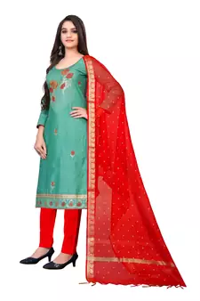 Sky-blue embroidered faux cotton salwar