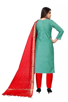 Sky-blue embroidered faux cotton salwar