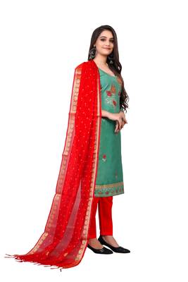 Sky-blue embroidered faux cotton salwar 4