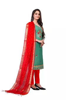 Sky-blue embroidered faux cotton salwar