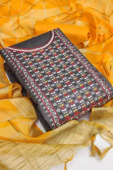 Grey embroidered faux cotton salwar