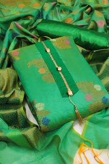 Green Jacquard Woven Zari Woven Suit Set