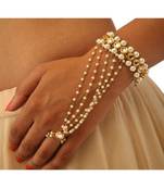 Transparent  Coloured American Diamond Studded Round Shaped With Golden Chain Embellished Adjustable Hand Bracelet