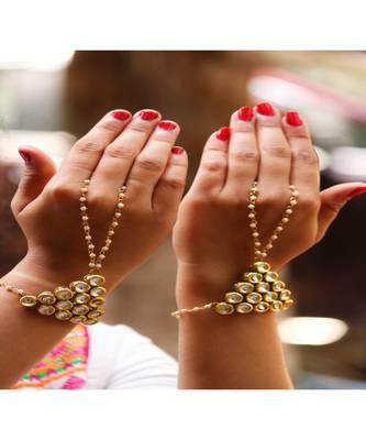 Handmade Kundan Stone Embellished With Pearl Chains Bracelet Pair 1