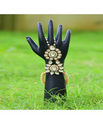 Kundan Worked Pearl stranded Designer Ring Bracelet 1