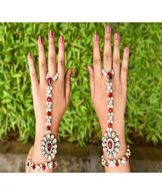 Red And Transparent Stone Embellished Designer Bracelet For Single Hand 1