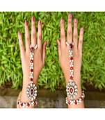 Red And Transparent Stone Embellished Designer Bracelet For Single Hand