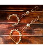 Kundan Embellished With Pearl Chains Designer Hand-Bracelet With Meena Work Backside