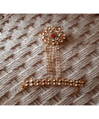 Kundan Stone Embellished Pearl Chains Handcuff With Meena Work Backside 1