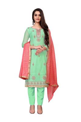 Sea-green embroidered faux chanderi salwar 1