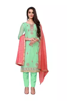 Sea-green embroidered faux chanderi salwar