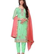 Sea-green embroidered faux chanderi salwar