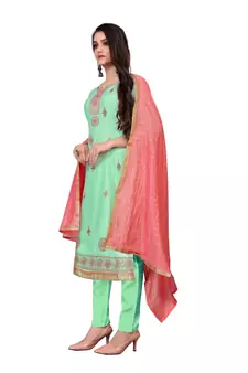 Sea-green embroidered faux chanderi salwar