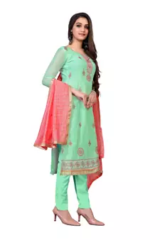 Sea-green embroidered faux chanderi salwar