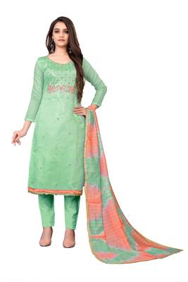 Light-green hand embroidery faux chanderi salwar 1