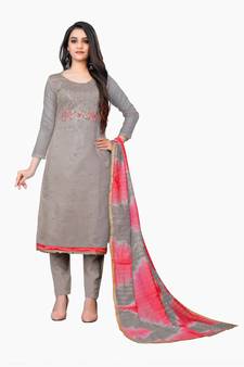 Grey hand embroidery faux chanderi salwar