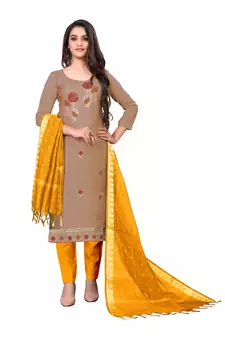 Brown embroidered faux cotton salwar