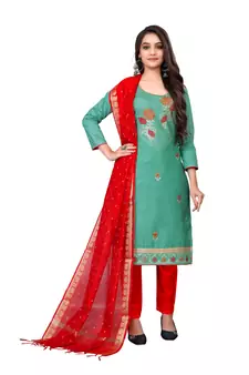 Olive embroidered faux cotton salwar