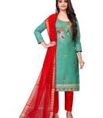 Olive embroidered faux cotton salwar