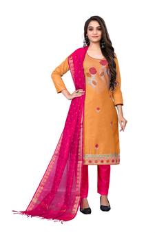 Light-orange embroidered faux cotton salwar