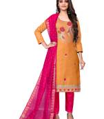 Light-orange embroidered faux cotton salwar