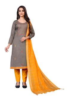 Grey embroidered faux cotton salwar