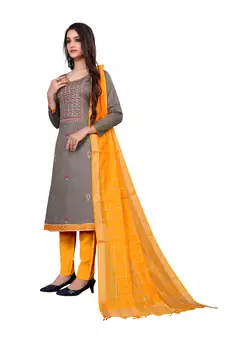 Grey embroidered faux cotton salwar