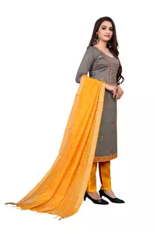 Grey embroidered faux cotton salwar