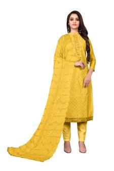 Yellow embroidered faux chanderi salwar