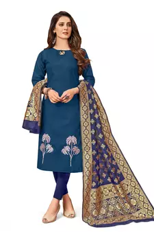 Blue embroidered faux cotton salwar