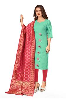 Sea-green embroidered faux cotton salwar