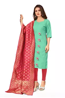 Sea-green embroidered faux cotton salwar